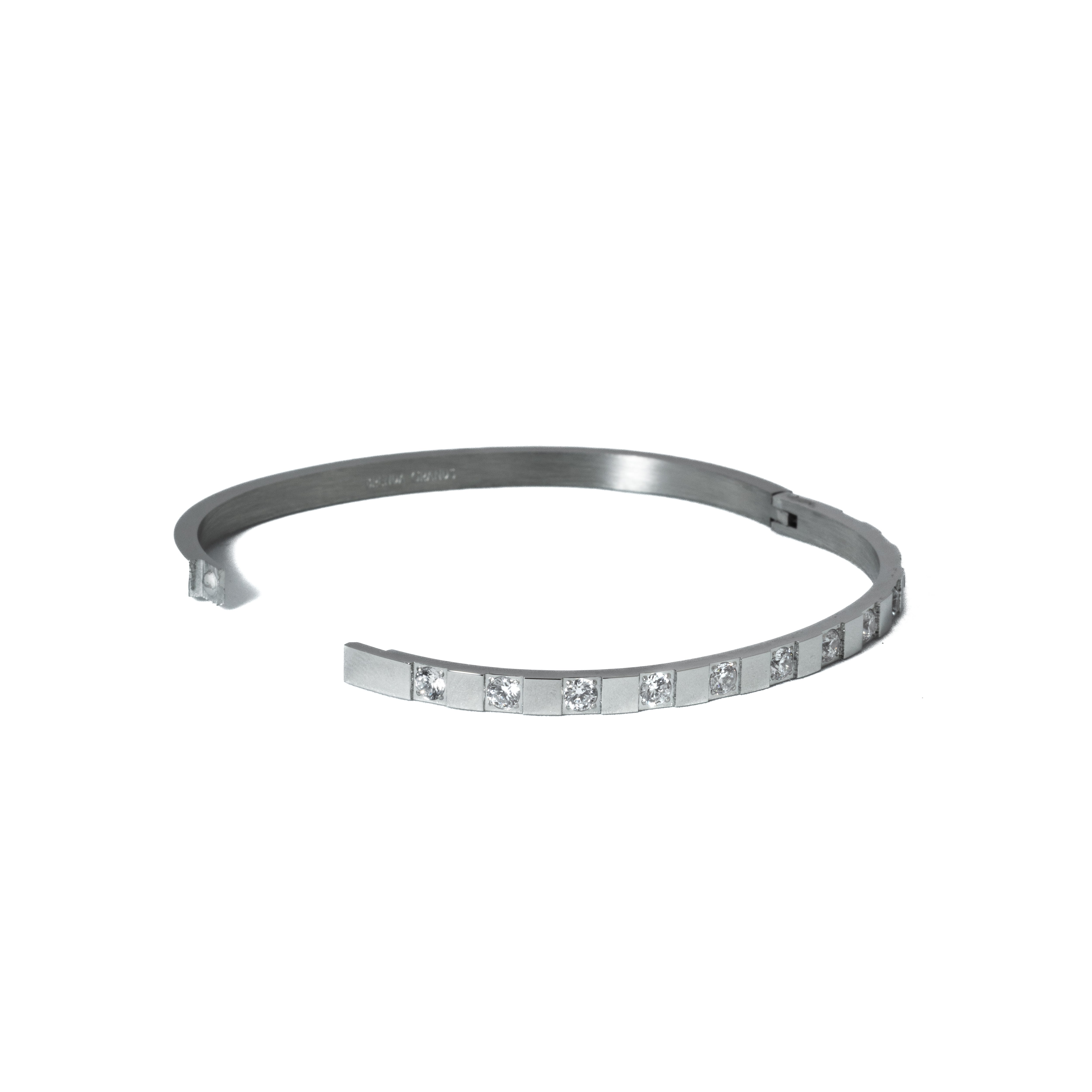 Waterproof Silver Structured Diamond Bangle