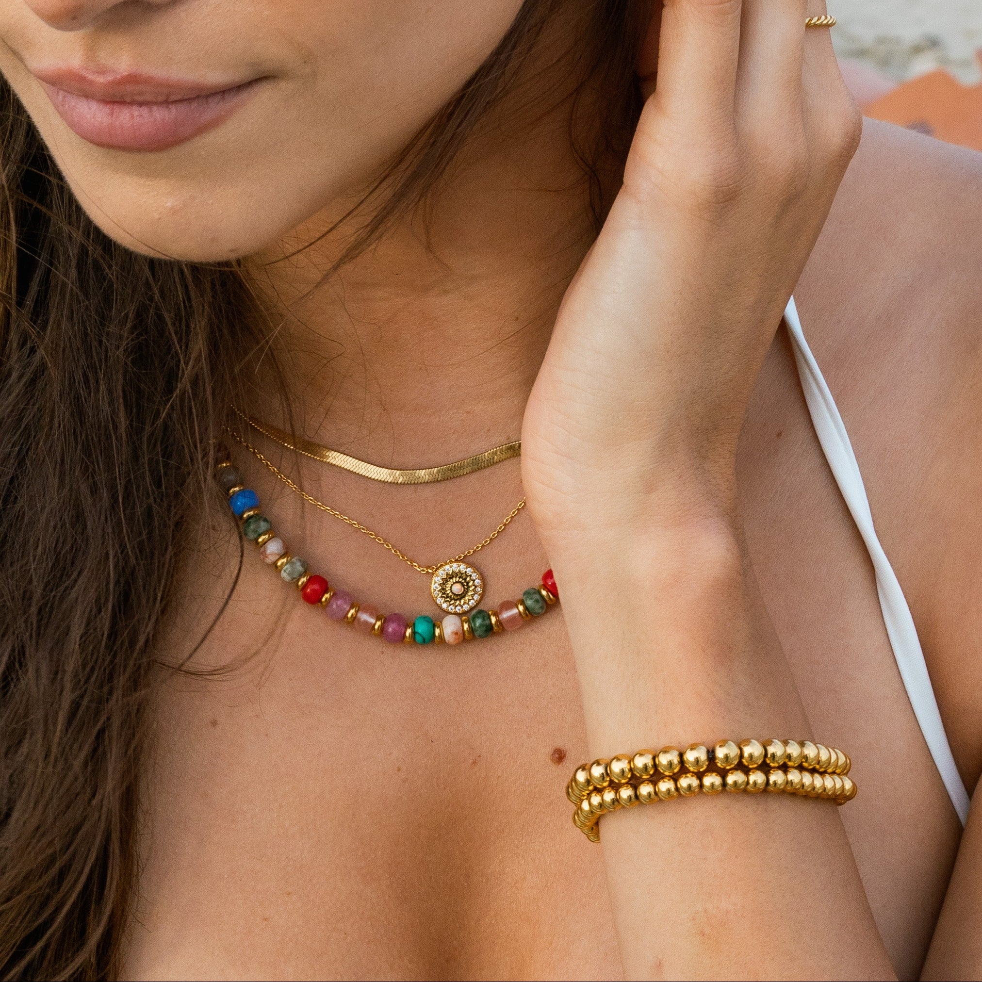 18K Gold Sun Opal Pendant Necklace