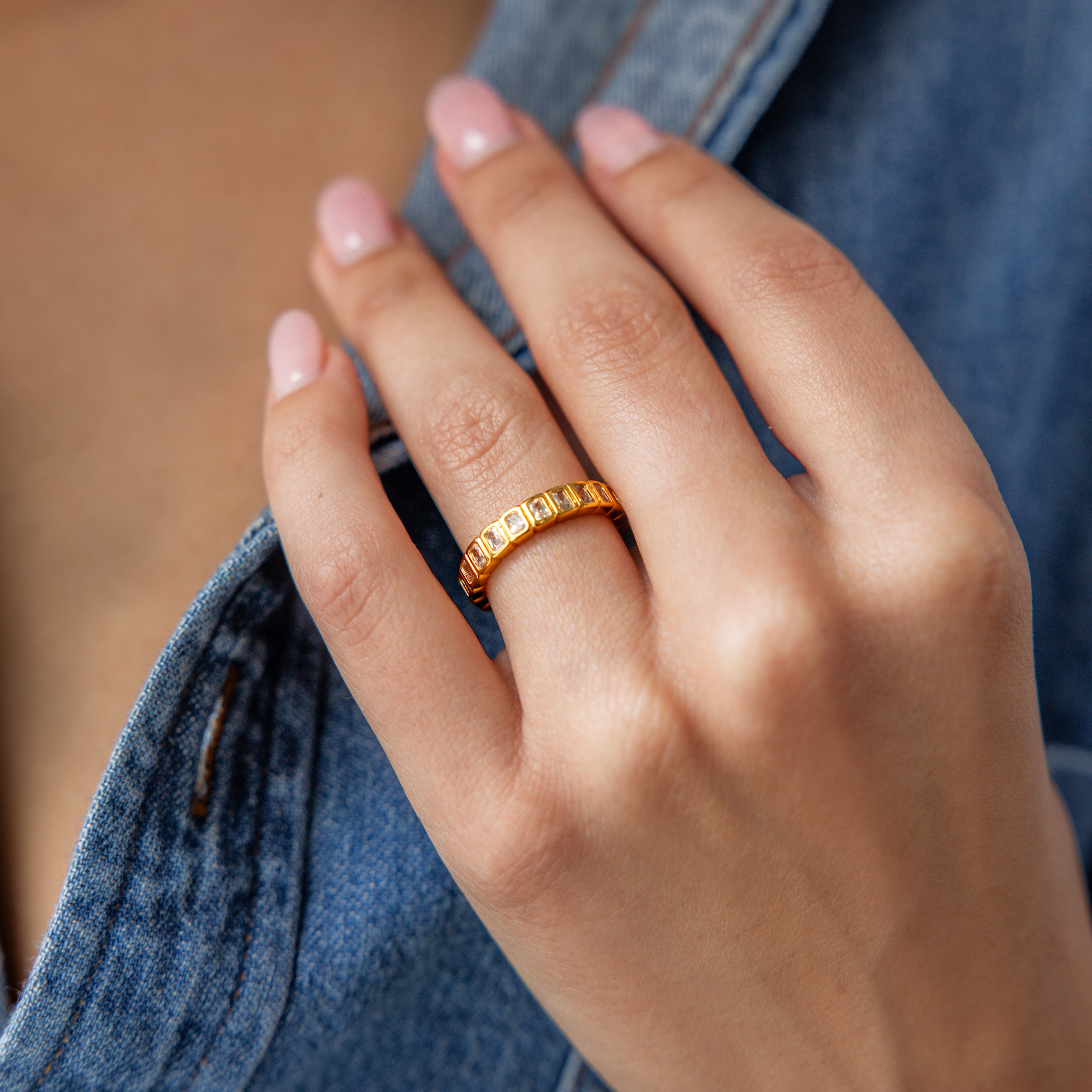 18K Gold Tennis Emerald Cut Ring