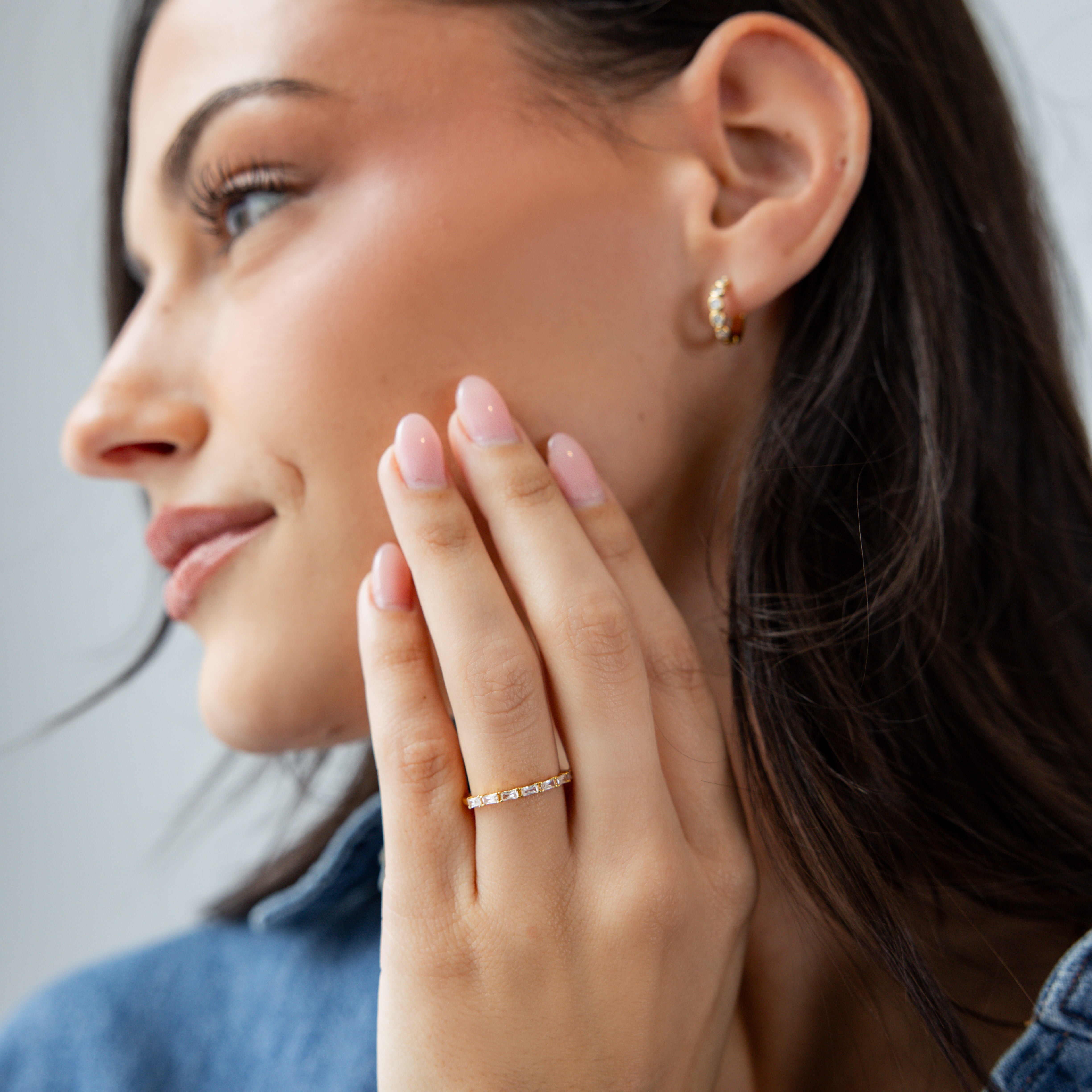18K Gold Slim Baguette Tennis Ring