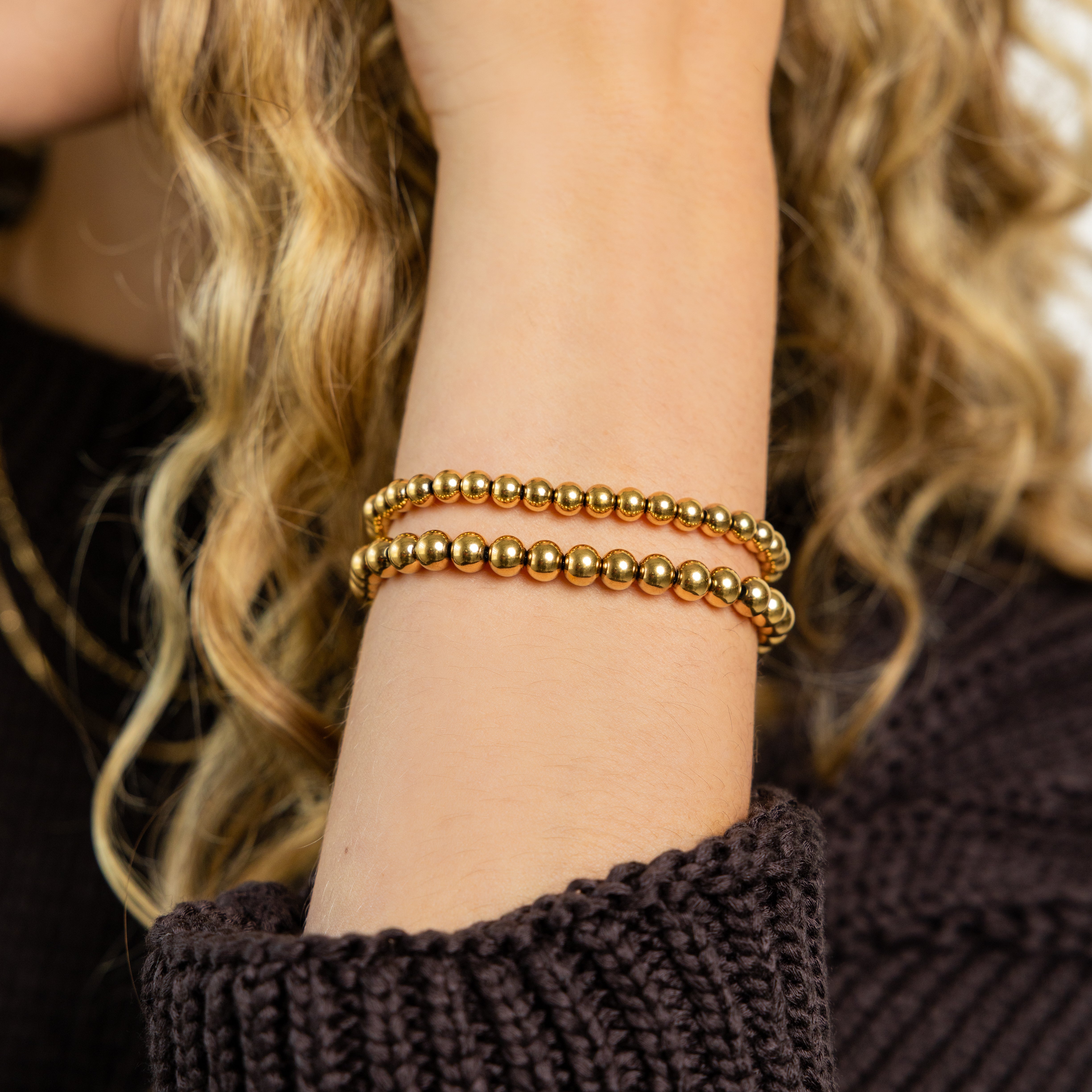 Waterproof Chunky Gold Beaded Bracelet Set