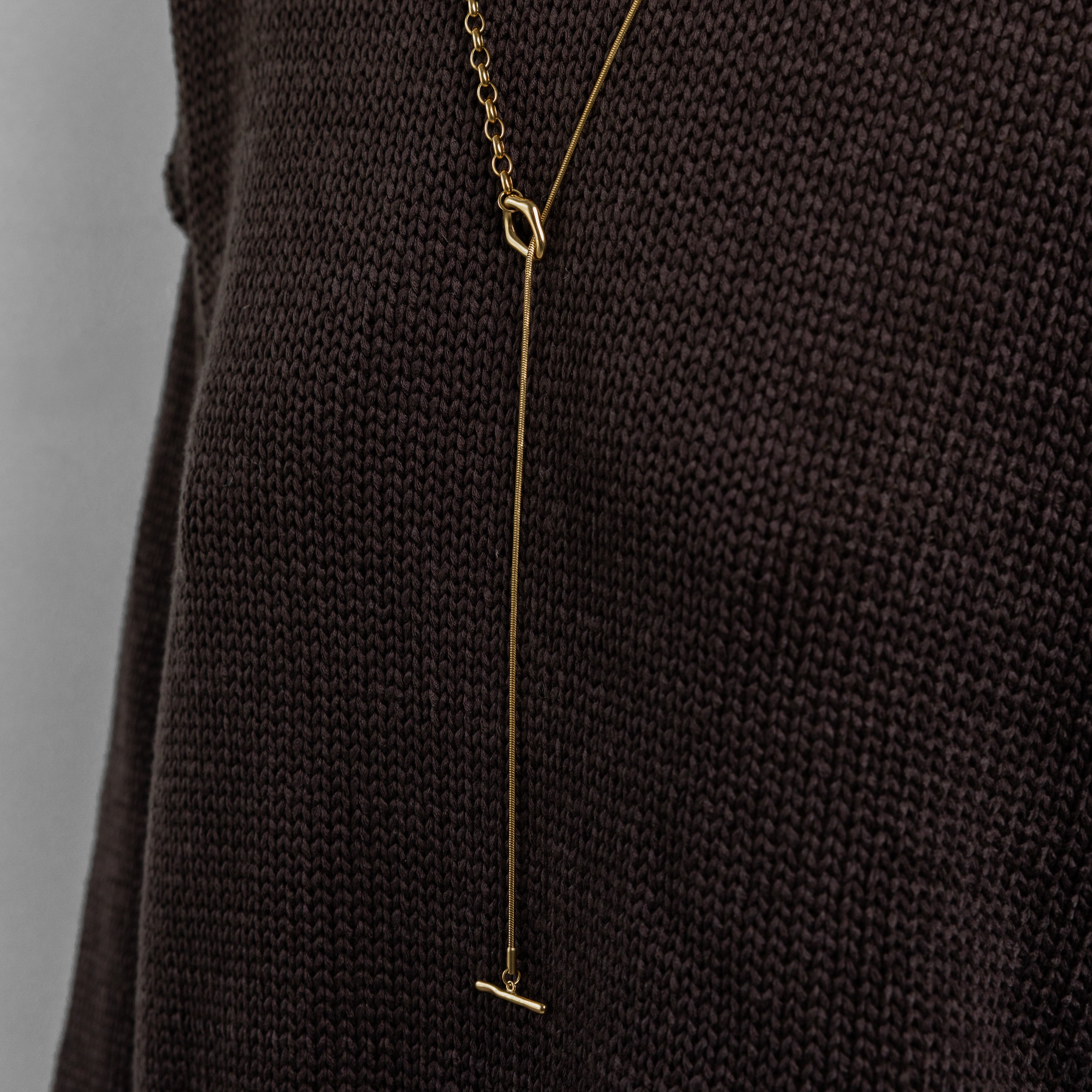 Waterproof Gold Double Oval Lariat Necklace