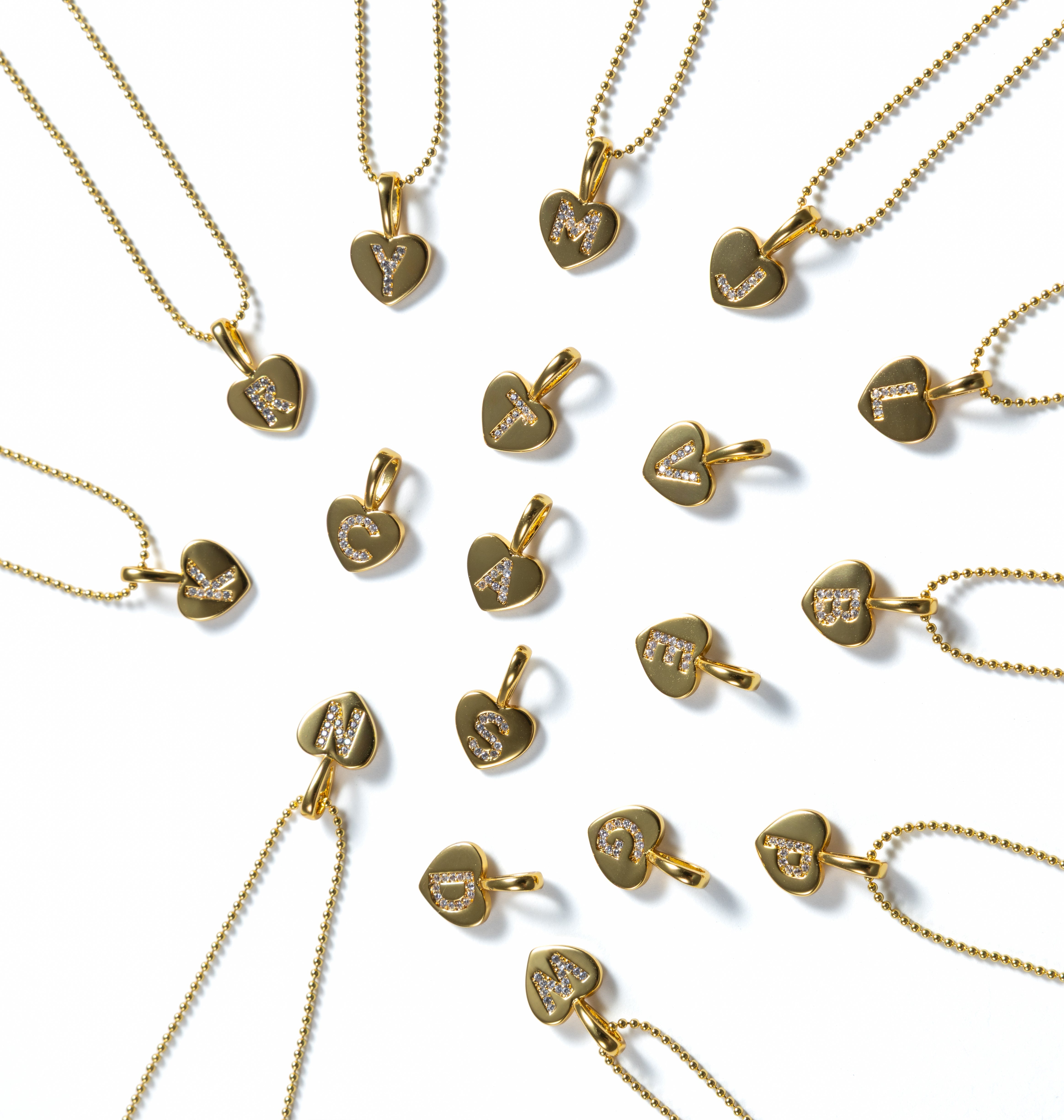 Heart Initial Necklace Set of 16