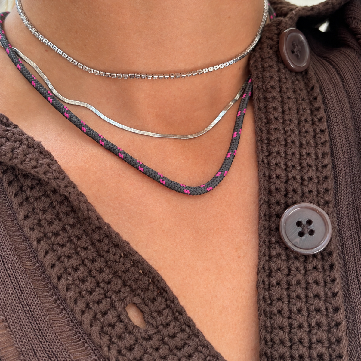 Paracord Necklace Gray and Pink