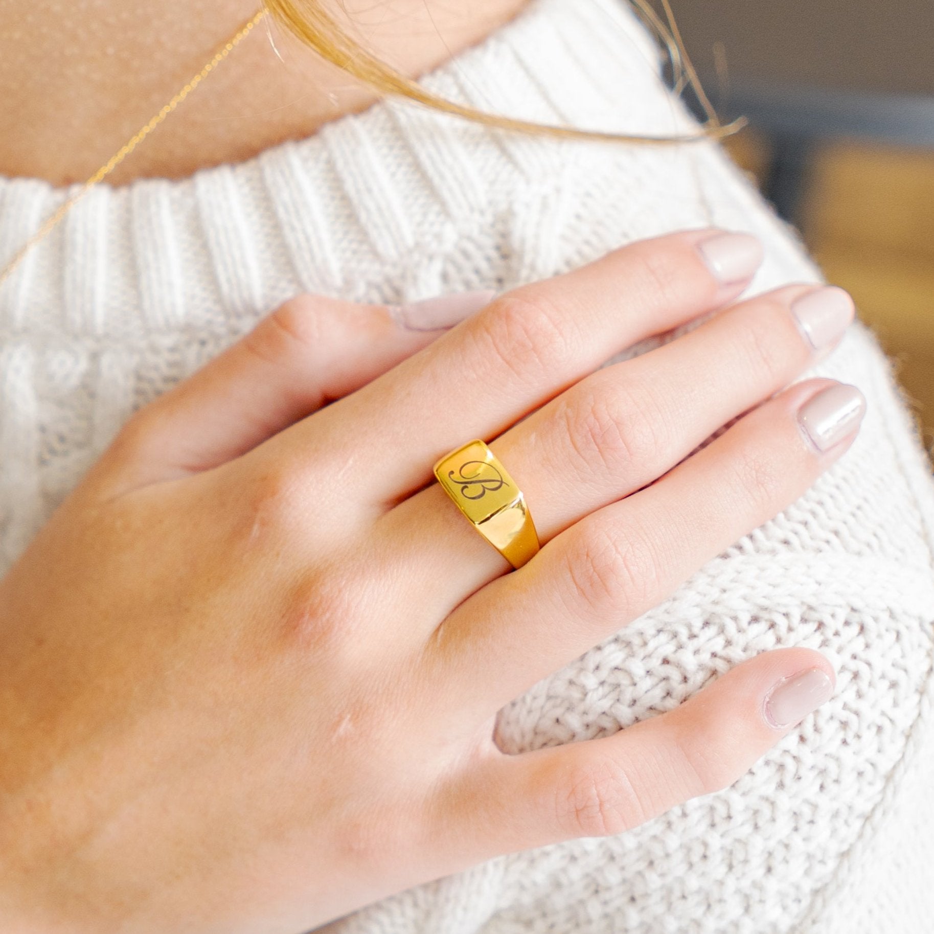 Waterproof Gold Signet Ring (Get it engraved!)
