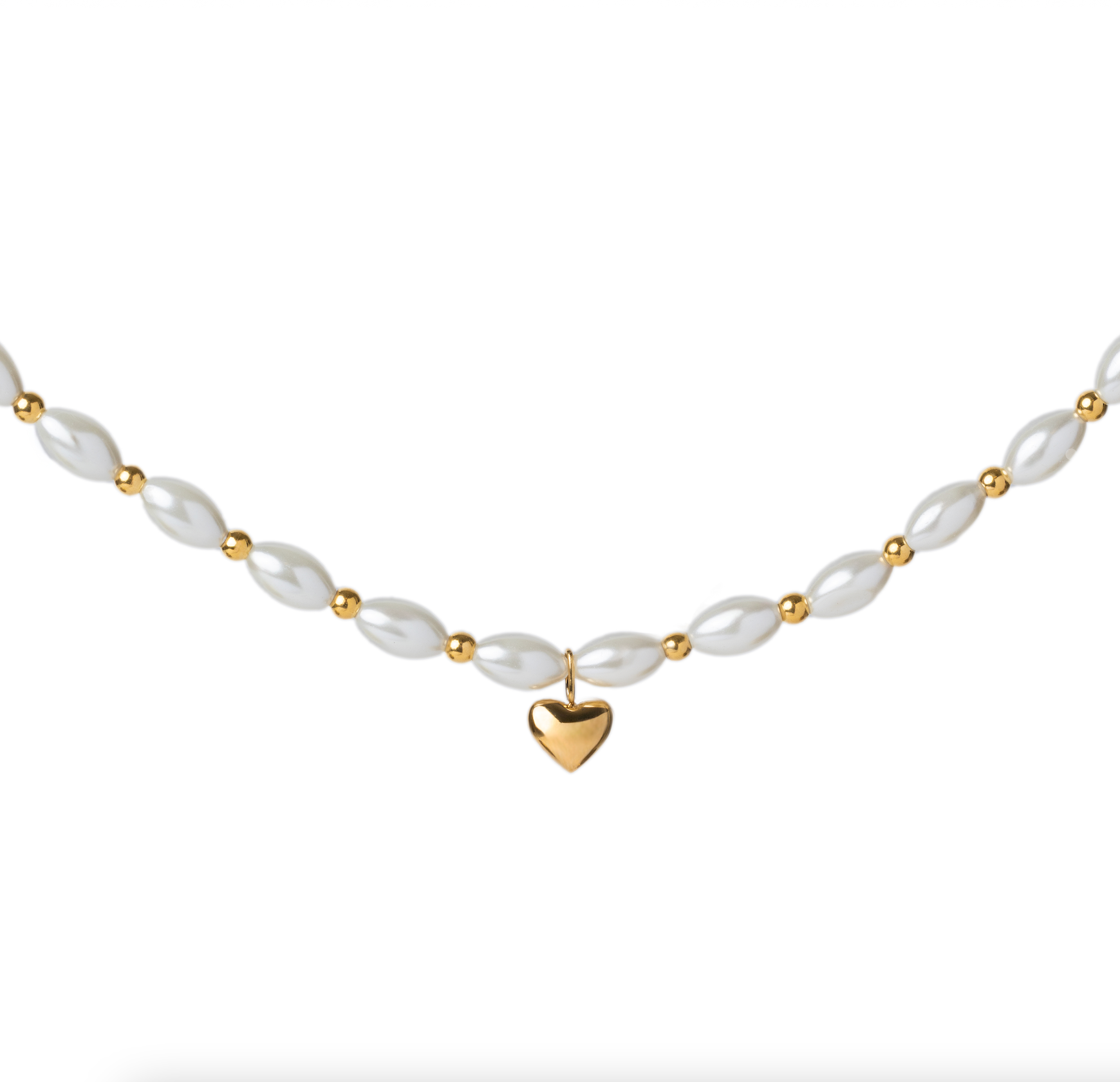 Waterproof White Shell Puffy Heart Necklace