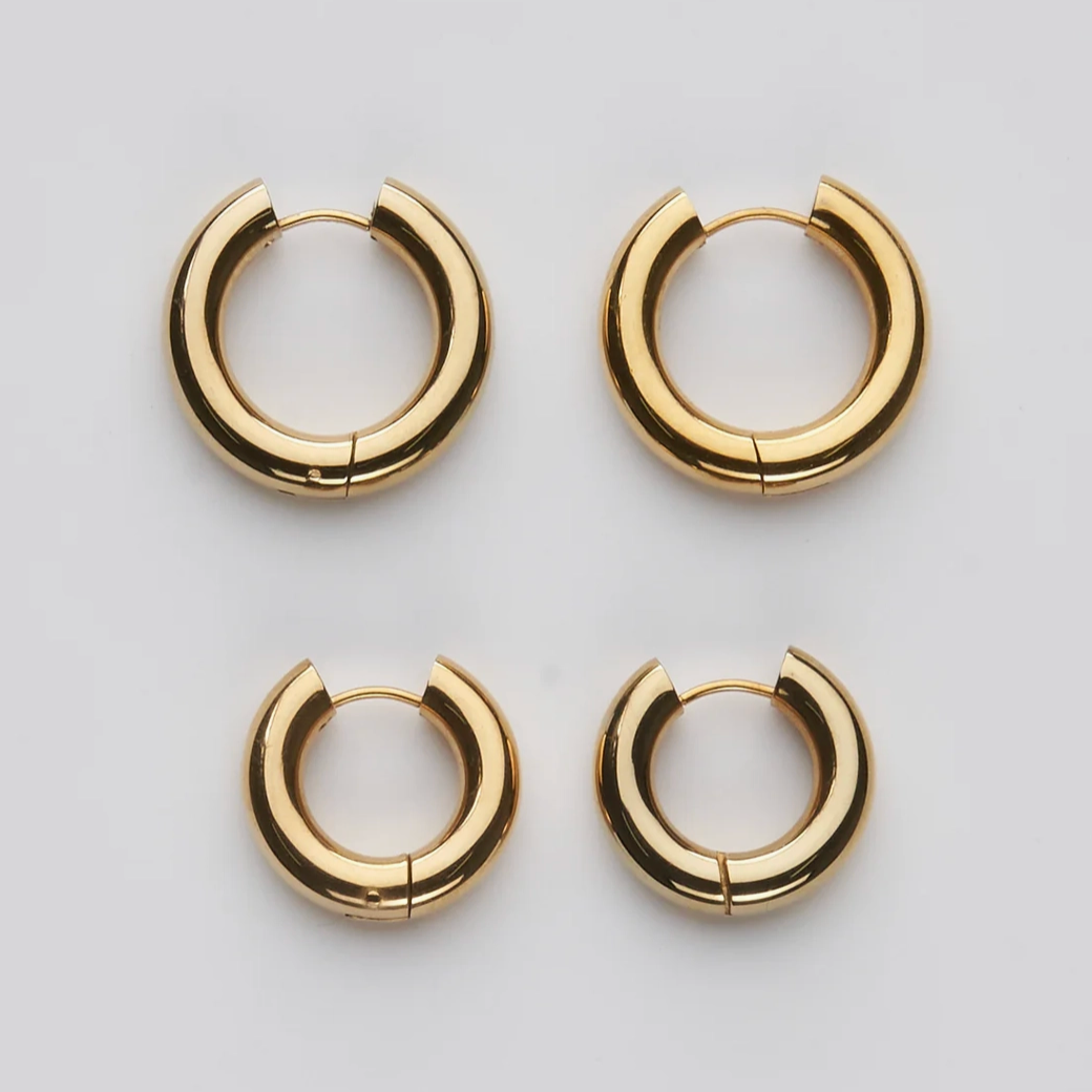 Waterproof 12mm Chunky Gold Hoops