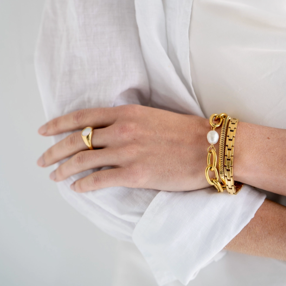 Waterproof Gold Chunky Pearl Chain Bracelet