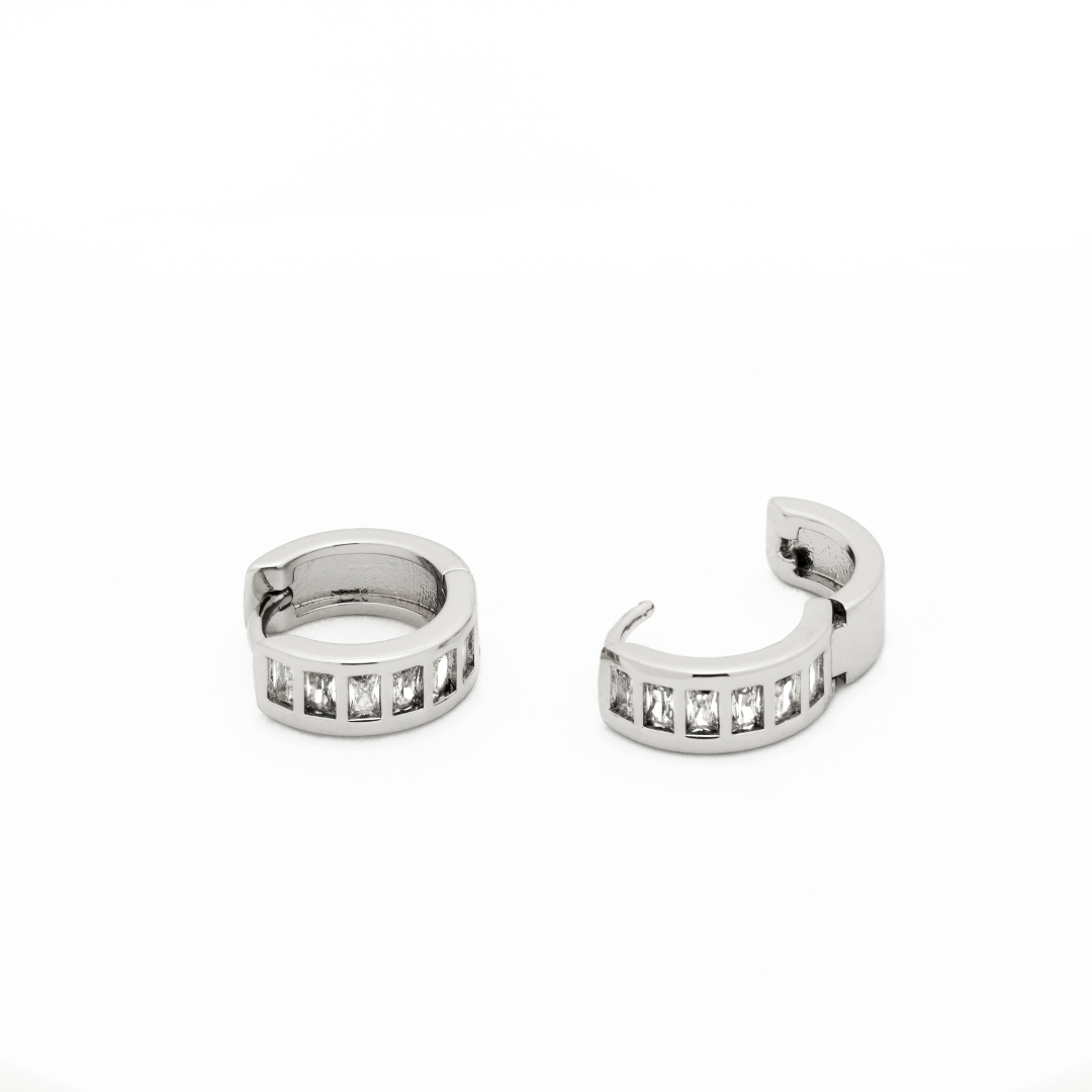 Silver Baguette Huggie Earrings