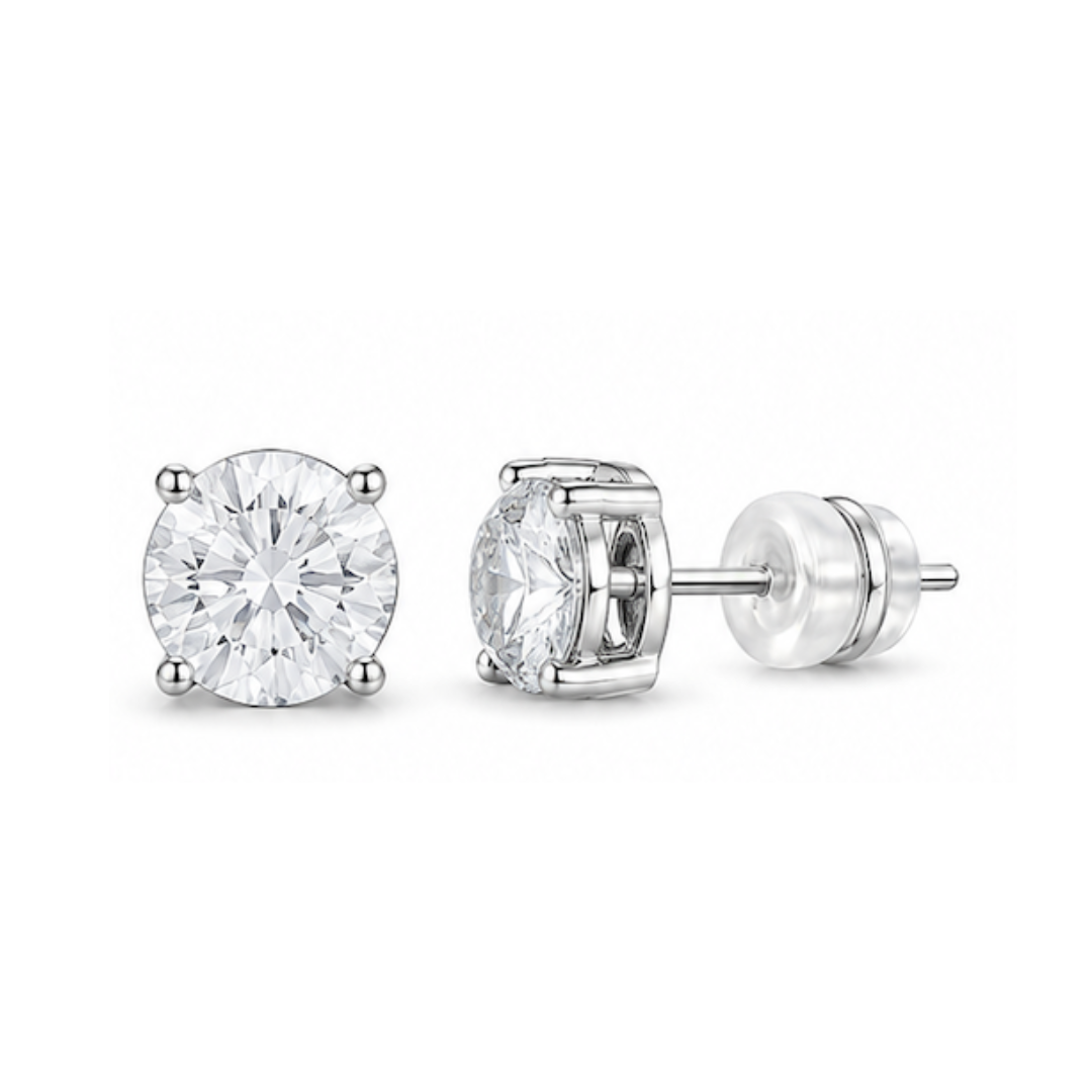 8mm Round Diamond Studs Silver