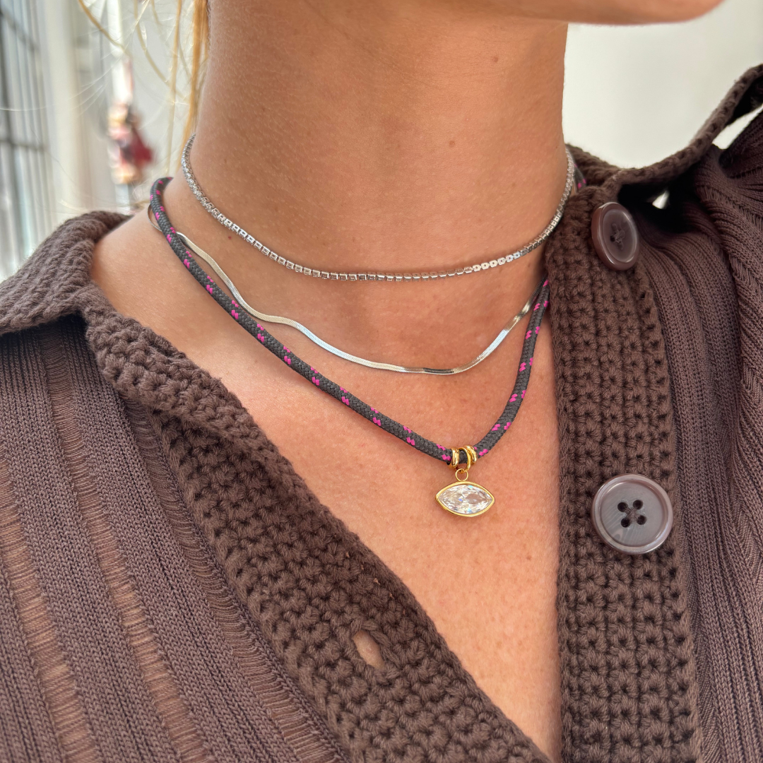Paracord Necklace Gray and Pink
