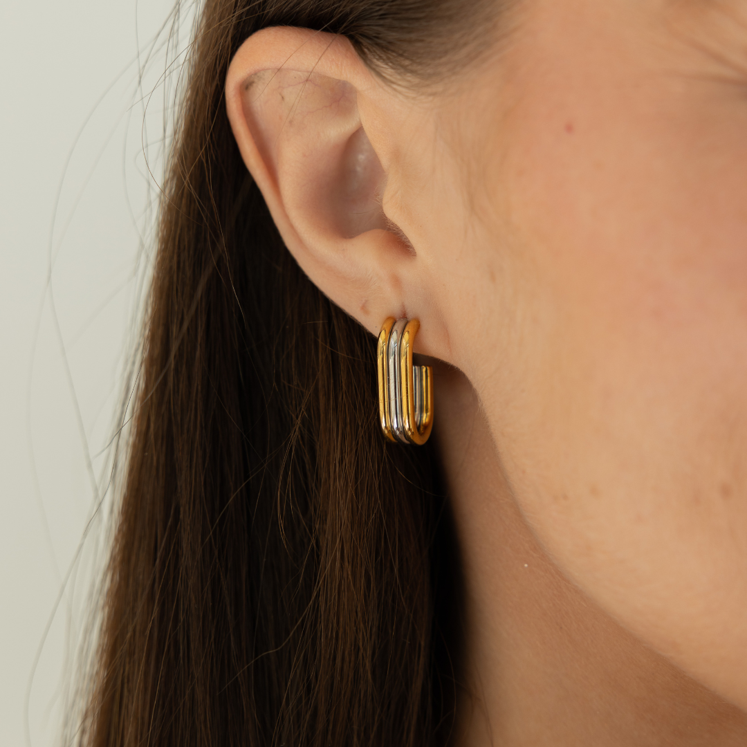 Two tone triple hoops
