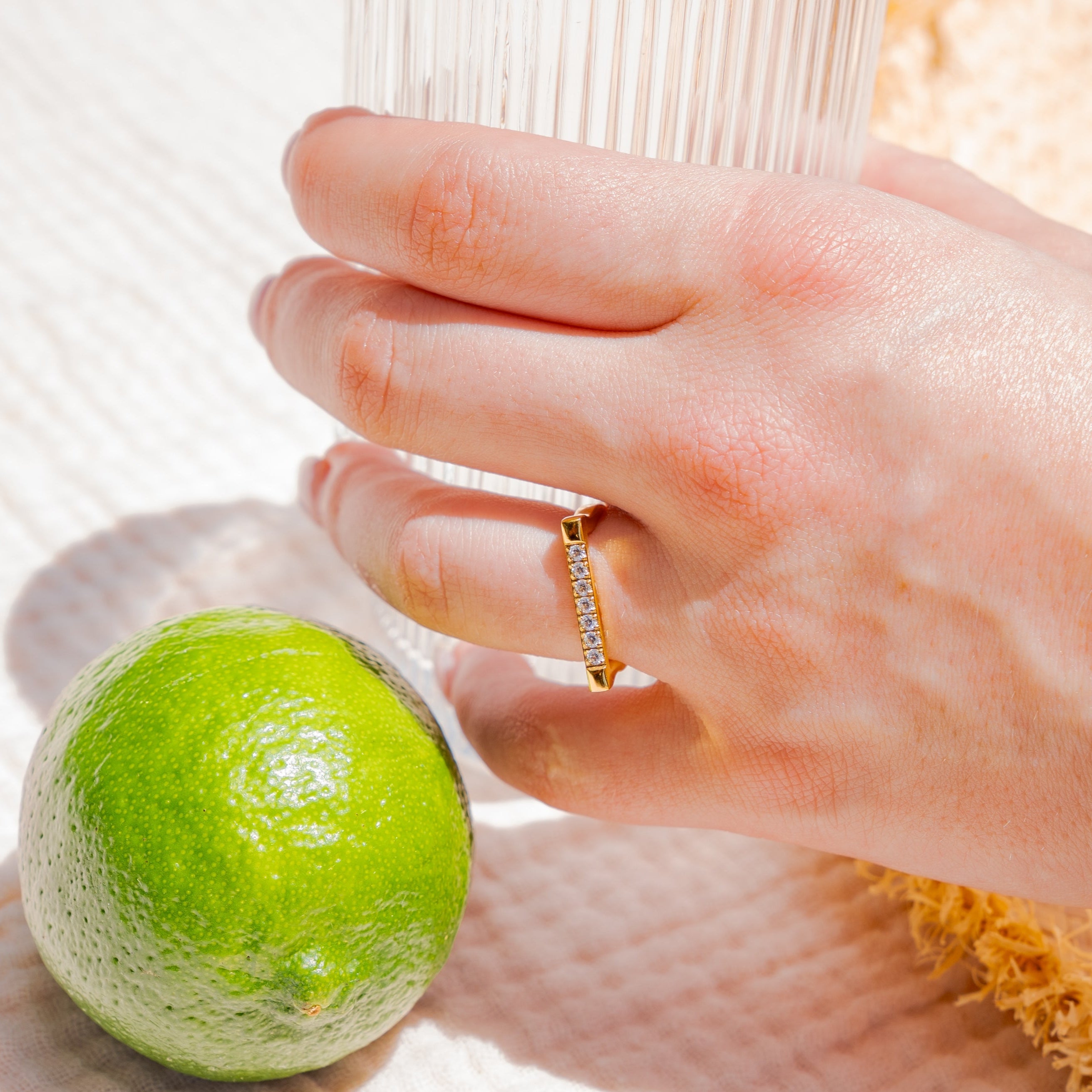 Waterproof Gold Diamond Bar Ring