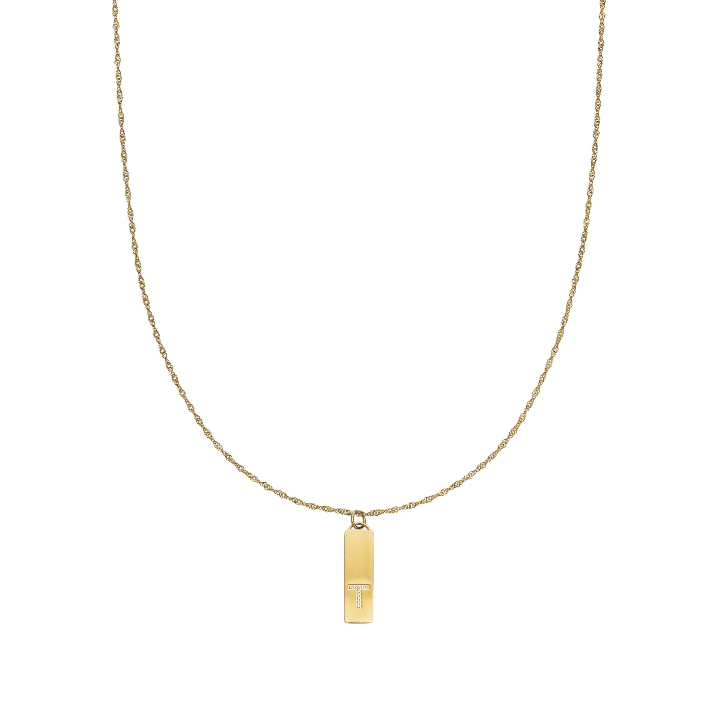 Waterproof Gold Initial Bar Pendant Necklace