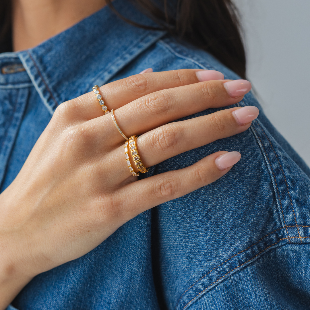 18K Gold Tennis Emerald Cut Ring
