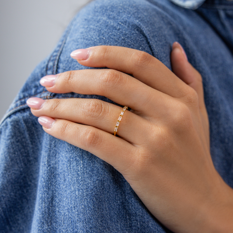 18K Gold Slim Baguette Tennis Ring