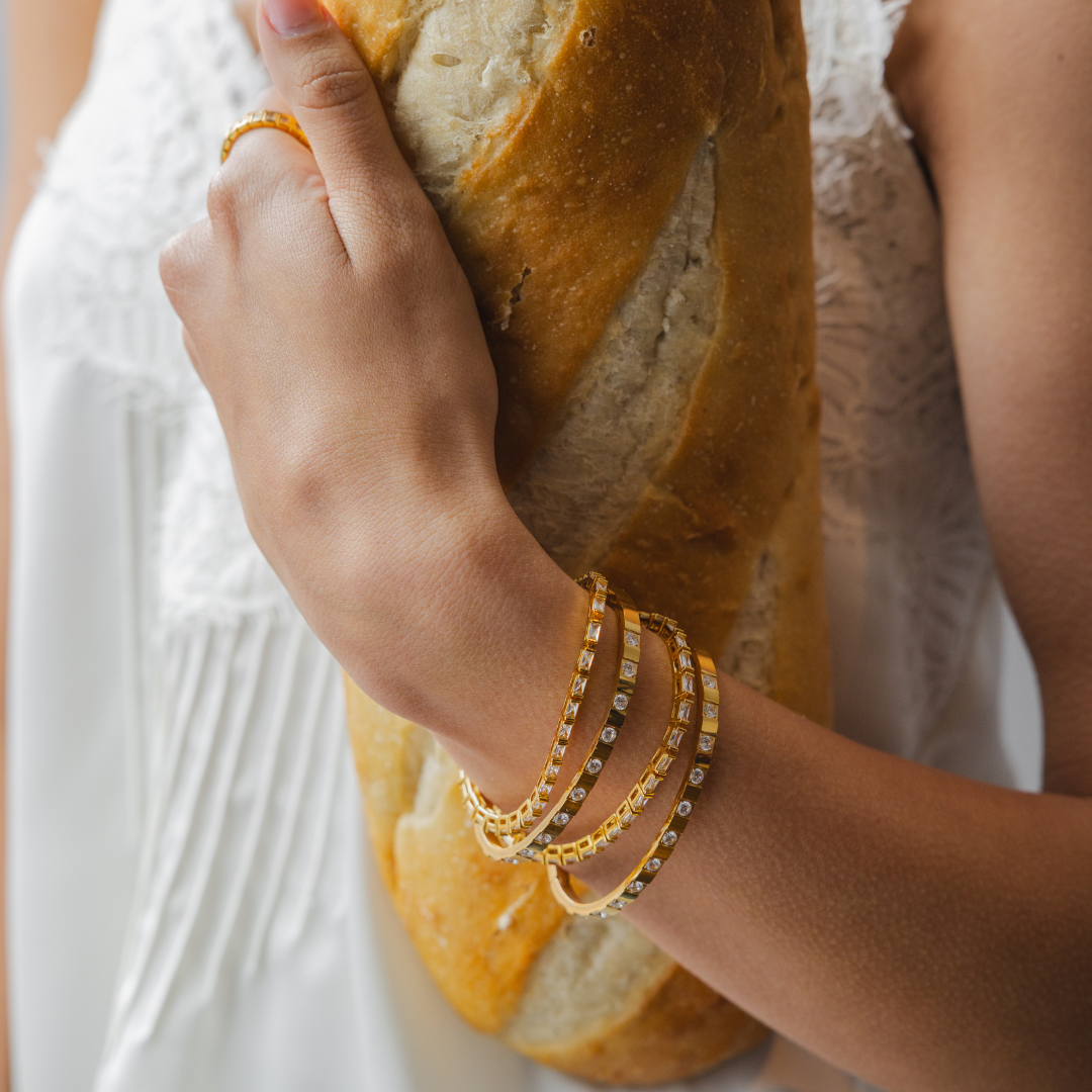 Waterproof Gold Structured Diamond Bangle