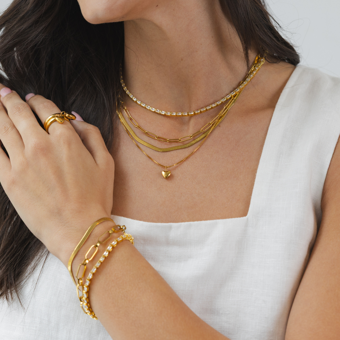 Waterproof Gold Herringbone Layered Necklace