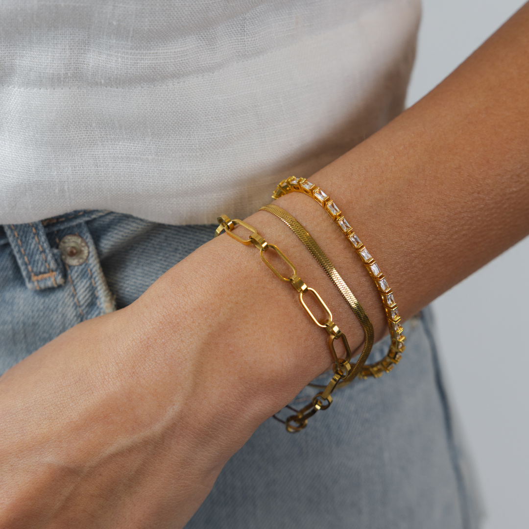 Waterproof Gold Dainty Herringbone Bracelet