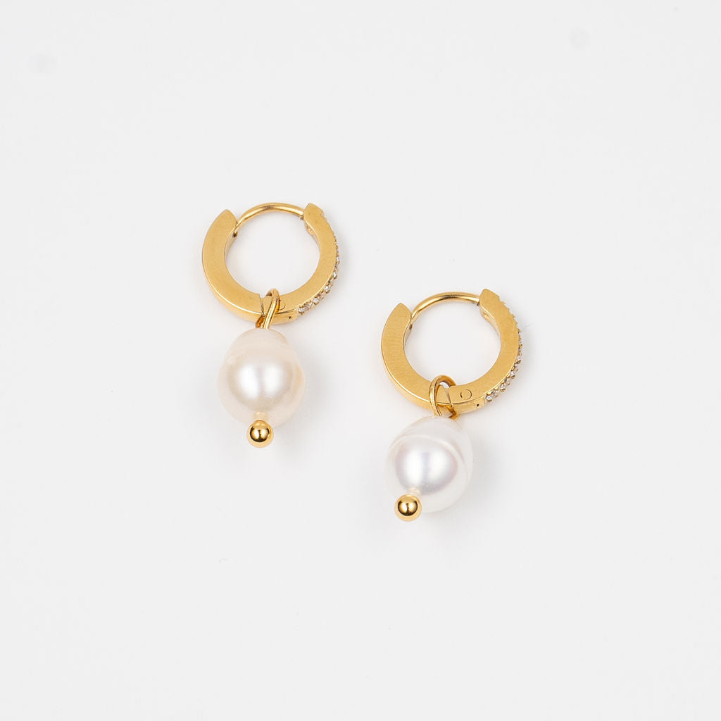 CZ Pearl Drop Huggies