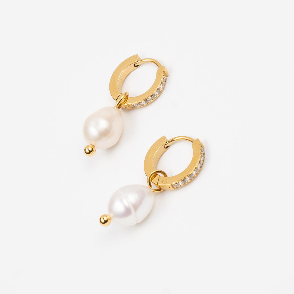 CZ Pearl Drop Huggies