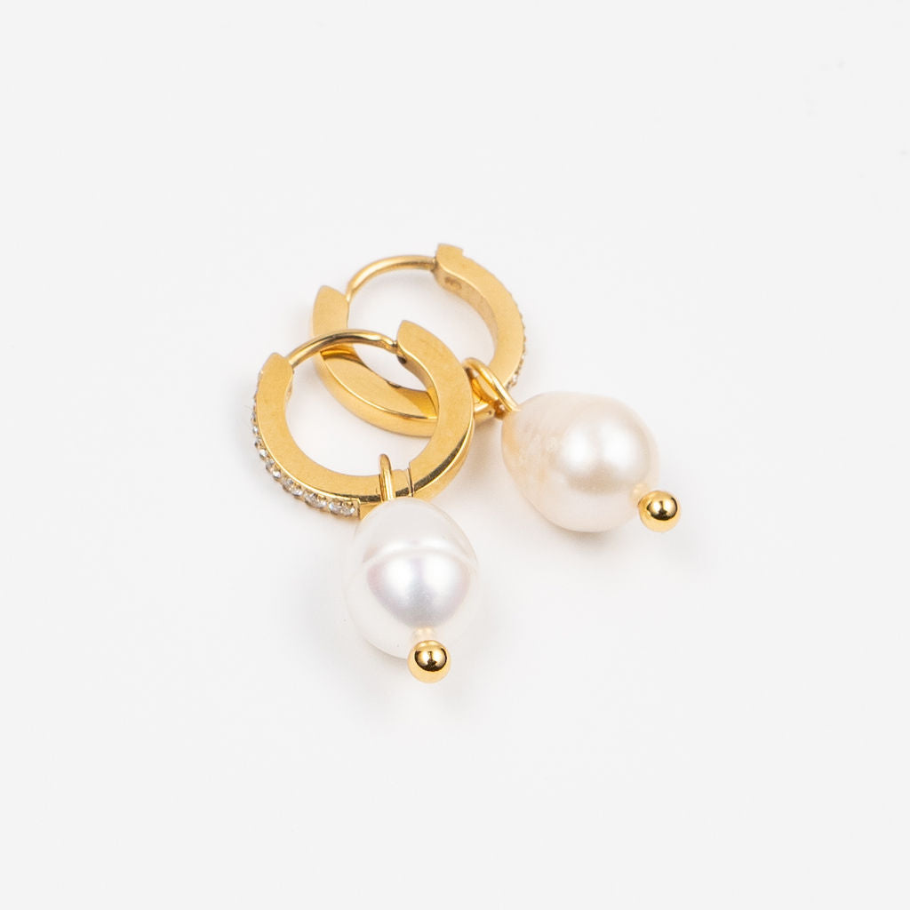 CZ Pearl Drop Huggies